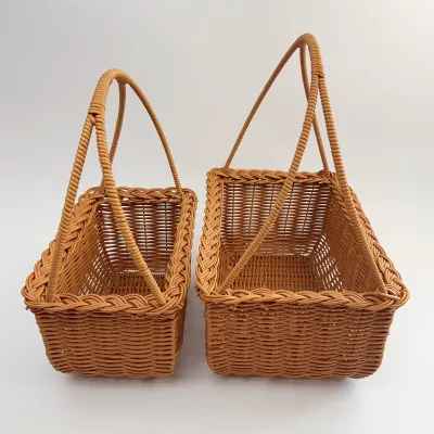 Factory Directly Sale Modern Rectangle Rattan Storage Baskets Wholesale Fruit Flower Basket Rectangular Basket