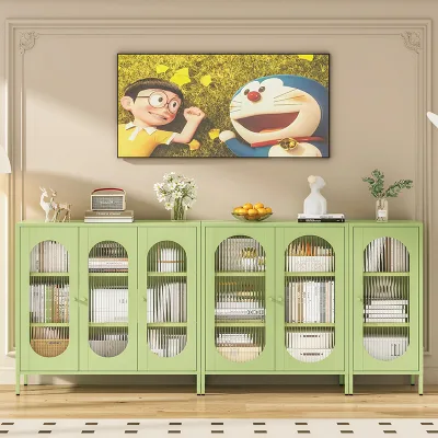 Avocado Green Steel Bookcase Dust Resistant for Living Room Household Organizer Iron Storage Cabinet Display Cabinet