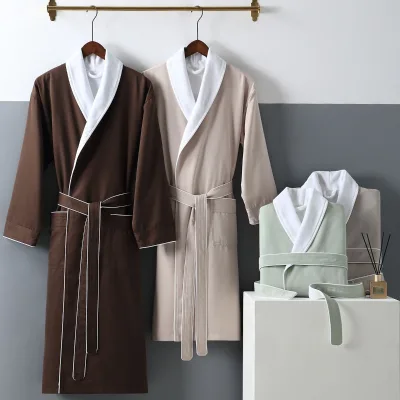 Elegant Classic Combo 100% Polyester Waffle Weave Thermal Quick-Dry Breathable Unisex Bathrobe for Summer & Winter
