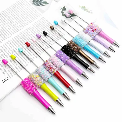 Diy Diamond Flower Beaded Pen Creative Hand-stick Ballpoint Pen Cute Girl Heart Plastic Glitter Pen Advertising Gift