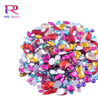 Wholesale Diamond-shape Acrylic Hand-sewn Rhinestones Double-hole Flat Hotfix 14mm Eco-Friendly for Shoes Bags Nail Art Garment