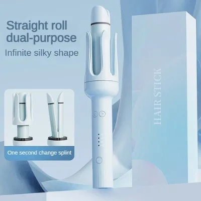 Dual-Purpose 32mm Automatic Ceramic Hair Straightener Curler USB Power Source LED Temperature Electric Rotating Design