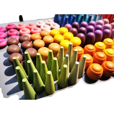 Jumpsecret Rainbow Montessori Wood Blocks Loose Parts Toys for Mandala Coins Mushrooms Flowers Tree Cones Jigsaw Ages 5-7