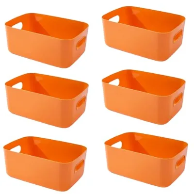 Modern Household Plastic Storage Baskets Handles Stackable Rectangular High Precision Closet Organizer Bins Kitchen Bathroom
