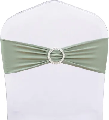 Many Color Stock Spandex Sage Green Chair Sashes for Wedding Elastic Chair Bands with Buckle Slider Stretch Chair Bows for Party