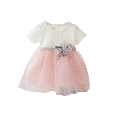 Korean Style Casual Dresses for Girls and Babies Sweet Floral Pattern with Fancy Lace and Bow Decoration
