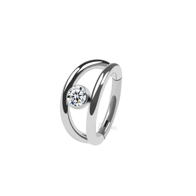 Eternal Metal ASTM F136 TITANIUM 2 Row with Middle CZ Cluster Hinged Segment Nose Daith Piercing Rings