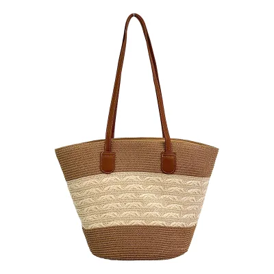 Striped Single Shoulder Straw Braided Bag Braided Bag Summer New Large Capacity Leisure All-match Female Beachrattan Braided Bag