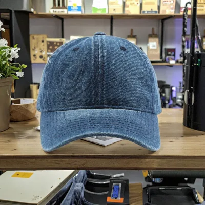 Baseball Cap 6-Panel Adjustable Denim Curved Brim Sublimation Printed Letter Pattern Gold Copper Buckle Sporty Casual Four