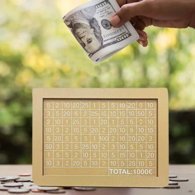 For Amazon Stock Eco-Friendly Wooden Piggy Bank Dollar Euro Money Saving Challenge for Children Home Decor Metal Box