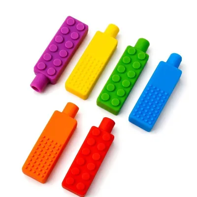 Silicone Building Block Pencil Topper Chewy Sensory Toy Kids Oral Chew Pencil Grips for Autism Anxiety BPA Free