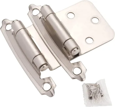 BOKE Brushed Nickel Steel Iron Modern Cabinet Hinges for Kitchen Cabinets Bedroom Doors 1/2" Overlay Self-Closing Silent Flush