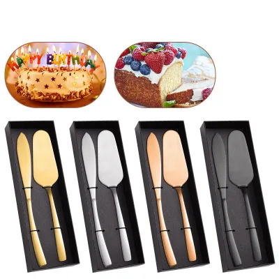 Square-handled Stainless Steel Cake Knife and Spatula Set, Dessert Fork, Bread Knife, Cake Knife and Spatula Baking Set