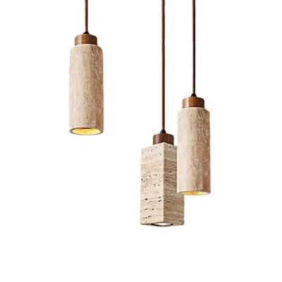 Wabi Sabi Modern Nordic Minimalist E27 Chandeliers Natural Yellow Travertine Stone Pendant Light Lamp for Stairs Loft