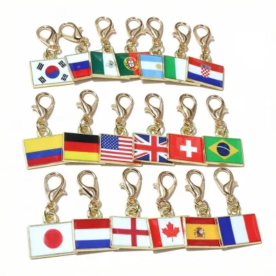 Wholesale 30x16mm Zinc Alloy Flag Charms Country Rectangular Oil-Drop Flag Pendant with Lobster Clasp DIY Jewelry Accessory