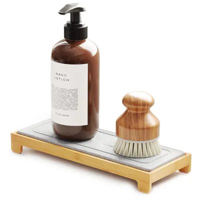 Wood Cosmetic Vanity Dresser Tray Bamboo Instant Dry DryingNeat Sink  Caddy Organizer Drying Stone Sink Caddy Tray