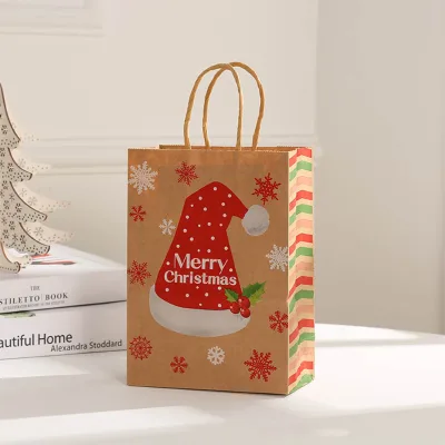 High Quality Recyclable Machine Christmas Gift Bag Printed Kraft Paper Customized Handmade Small Craft Paper Bags Coated Paper