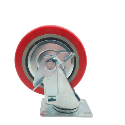 Style Casters Wheel with Side Brake High Load Capacity Wheel Castor Medium Duty PU Caster