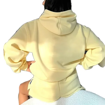 High Quality Dtg Printed Hooded Drop Shoulder Pullover Hoodies Shorts Set Custom Baggy Two Piece Long Sleeve Sets