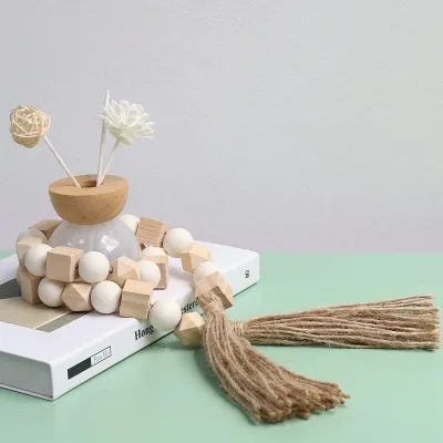 Rustic Large Wood Bead Garland 40 Inch Farmhouse Wood Beads for Boho Home Decoration