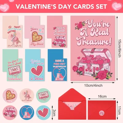 24 Pack YS Valentine's Day Wallet Envelopes Funny Designs 6 Varieties for Kids Family Friends-Happy Love Notes Him Her