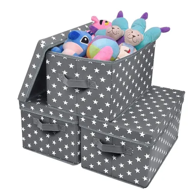 Cute Star Pattern Storage Wardrobe Organizer with Lid Dark Gray 3 Pack Set for Closet Organization Wardrobe Storage
