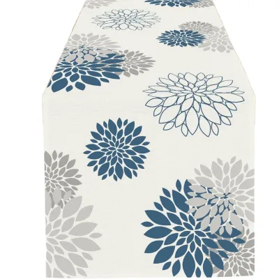 Blue Gray & Beige Geometric Pattern Modern Elegant Farmhouse Table Runner for Party Use Hand Washable