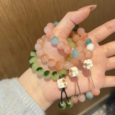 Fashion Cute Cat Claw Women Girls Colorful Crystal Beaded Jewelry Bracelet Korean Sweet Wholesale Beaded Women Crystal Bracelet