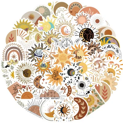 50Pcs Wholesale New Sun Flowers Graffiti Decorative Stickers Laptop Skateboard Luggage Guitar Scrapbook Art Waterproof Sticker