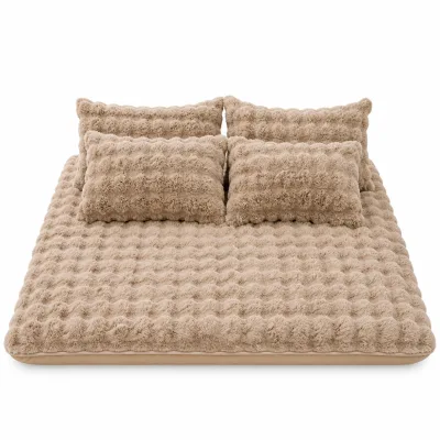 Home Bedding Winter Bed Cover Plush Faux Rabbit Fur Bed Set 3D Bubble Velvet Bedspread Queen 3pcs Fitted Sheet Mattress Cover
