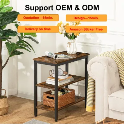 Rustic Side Table End Table with Storage Metal Mesh Shelf Small Nightstand Industrial Accent Table for Office Bedroom Entryway