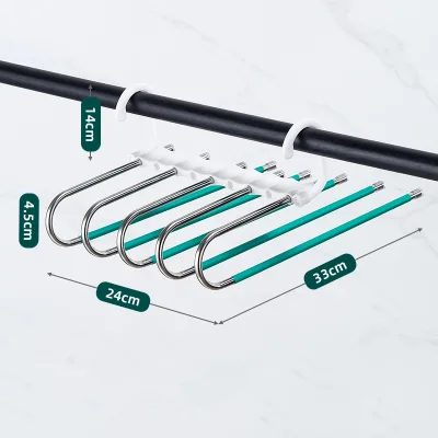 Factory Wholesale Multifunction 5 in 1 Trouser Hanger Anti-slip Folding 5-layer Tiered Trouser Hanger Clothes Storage Pants Rack
