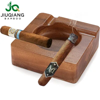 BH Bamboo Wooden Ash Tray Luxury Ashtrays Cool Wood Cigar Ashtray with 4 Durable Slot Holder for Outdoor Home Patio and Bar