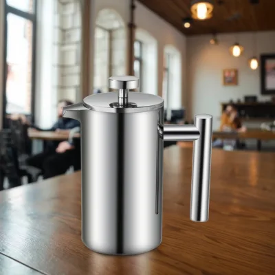 High Quality Eco-Friendly Stainless Steel French Press Modern Home Coffee & Tea Tool with Lid Double Wall