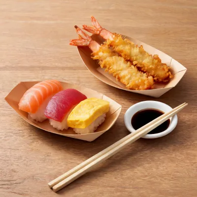 Disposable Wooden Boat Tray Eco Friendly Wood Serving Tray for Restaurant Catering Party