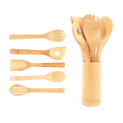 Eco-Friendly Biodegradable Bamboo Kitchen Cooking Utensils Set with Smooth Non-Stick Safe Utensils for Healthy Sustainable Use