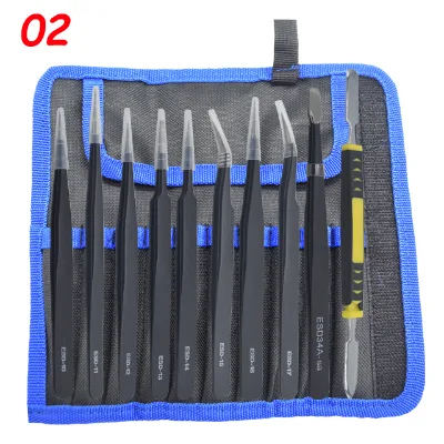 ESD Anti Static Tweezers Set 1.5mm Stainless Steel Precision Tweezers Kit With Storage Bag for Electronics Repair Jewelry Making