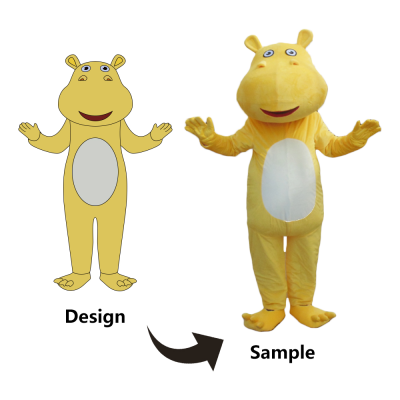 Customized Plush Cartoon Animal Mascotte Costume Promotion Adults Cute Yellow Hippo Mascot Costumes