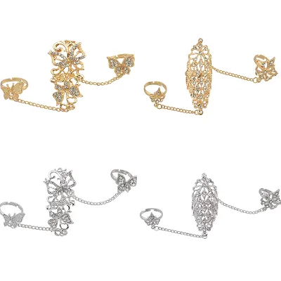 Latest Gold Silver Finger Ring Designs Flower Double Finger Ring