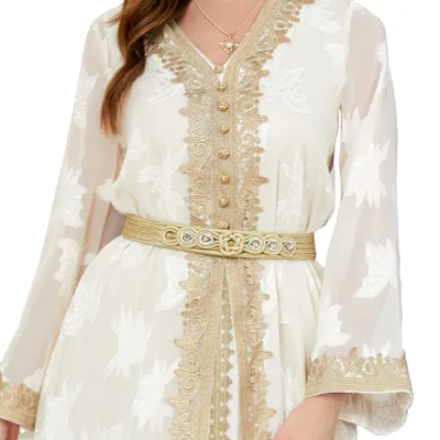 Middle East Arabic Wedding Party Women's V-neck Long Sleeves Two-piece Polyester Frock