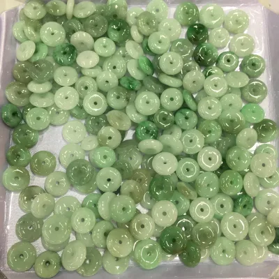 Factory Wholesale Natural Myanmar Green Jade Polished Doughnut Donut Beads Accessory for Jewelry Pendent DIY