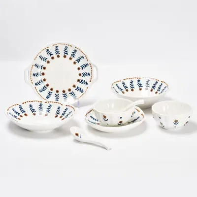 Eco-Friendly Luxurious Small Ceramic Stoneware Tableware Sets Microwave Safe Simple Floral Pattern Cutlery Home Hotel Use
