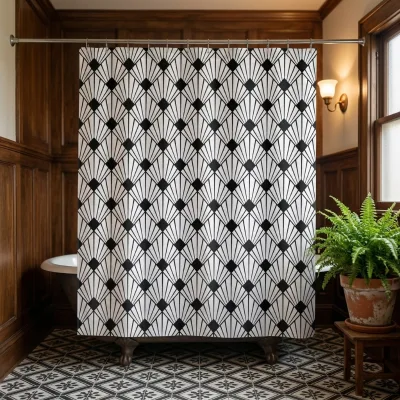 Art Deco Black Gold Printed 100% Polyester Shower Curtain Geometric Bathroom Curtain for Modern Home Decor Wholesale