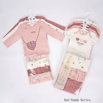 Newborn Unisex 5-Piece Cotton Romper Set with Animal Print Short Sleeves Breathable Fabric for Babies-Casual Wrap Style