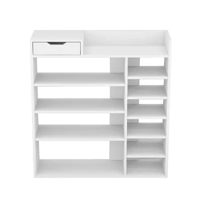 94cm High Freestanding 11 Shelves 1 Drawer 1 Year Warranty Commercial Grade White MDF for Business Home Use Shoe Cabinet