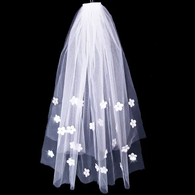 Long Veil Party Flower Girl Veils Simple Two Layer Hair Accessories Floral Wedding Veil