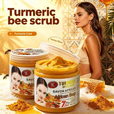 VC African Soap Turmeric Natural Organic Honey Bee Scrub Brightening Deep Exfoliating Fades Dark Spots & Evens Uneven Skin Tone