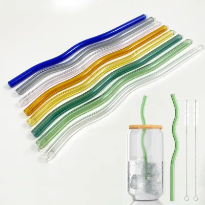 Newly Designed 7.87Inch Reusable Color Transparent Twisted High Borosilicate Glass Straw