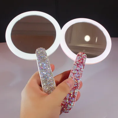 Portable Foldable Small Hand Held Makeup Mirror With Led Light Folding Led Make up Mirror