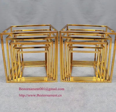 Shiny Gold Plating Square Metal Wedding Geometric Box Backdrop Stand Metal Iron Flower Stands Centerpiece Home Decoration